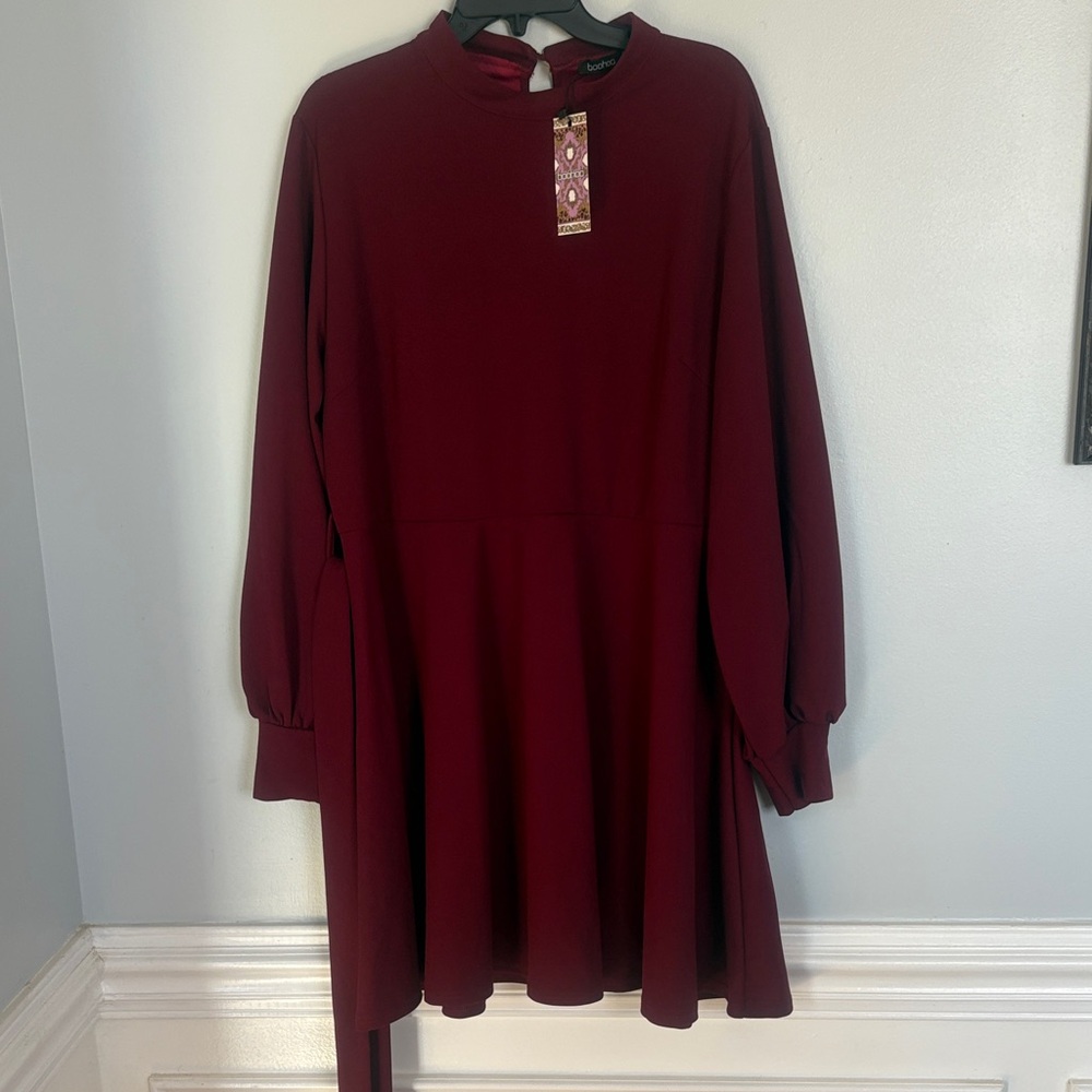 Boohoo Burgundy Long Sleeve Dress